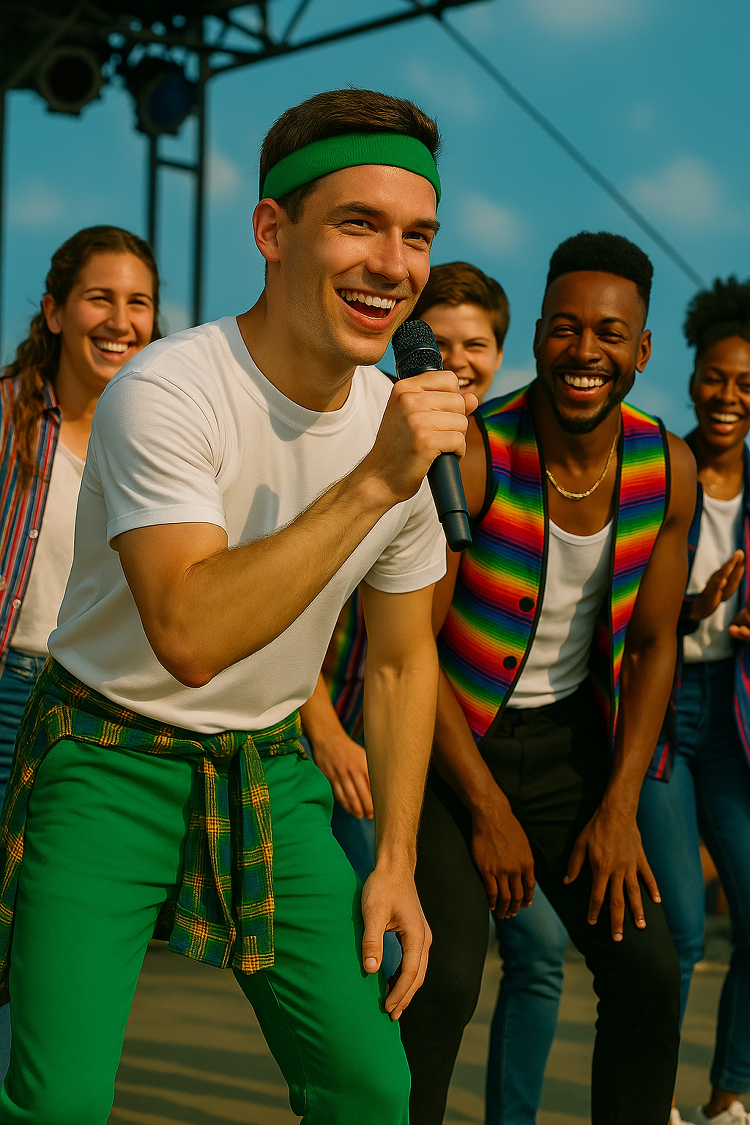 Eljas esiintymässä Up With People -ohjelmassa nuorena aikuisena